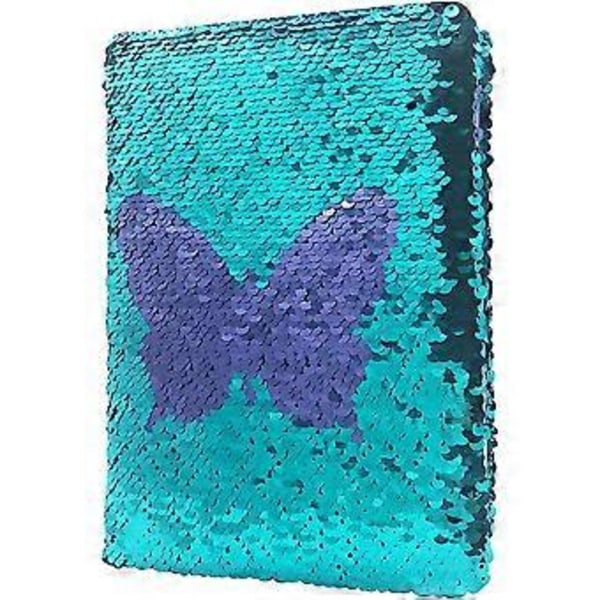 Sequin Girls Journal for Kids, 8.5x5.5 Inches 160 Lined Pages Diary for Girls Butterfly Reversible Flip Sequence Notebook for Teenage Pre School Writi