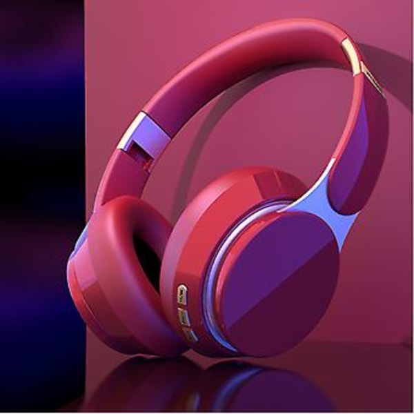 Trådløse Bluetooth 5.0 Hodetelefoner Over Øret Stereo Super Bass Øretelefon Headset Mikrofon (Rød)