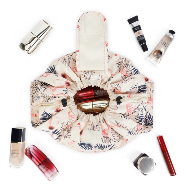 (Beige Flamingo) Stor kosmetisk taske Makeup Case One-Step Organizer til kvinder
