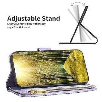 Til iPhone 15 Pro Max Wallet Telefon Stativ Skal Flip Case Lynlås Lomme Læder Cover (Style C)