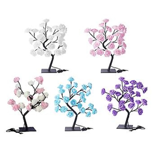 100% Uusi, Ruusulamppupuu, Valoisa ruusunterälehtipuu 24 LED-lampulla, Täydellinen tyttöjen yölamppu tai koristelamppu olohuoneeseen. (Pinkki valkoinen)
