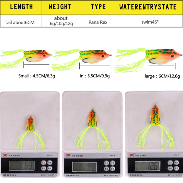 （6 kpl, 5,5 cm）Ray Frog Topwater Crank Frog Lure, Pehmeä 3D-silmä Fishin