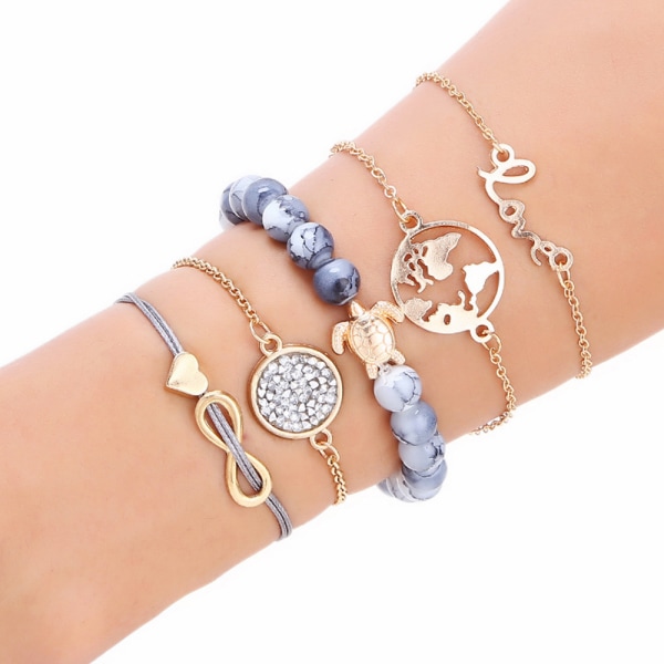 Set med 5 boho armband Stjärnor och måne i pärlor och ädelstenar handgjorda armband handkedja för kvinnor