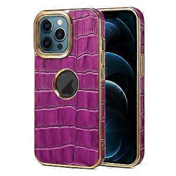 Denior Krokodil-Texturerat PU-fodral för iPhone 12 Pro Max (Lila)