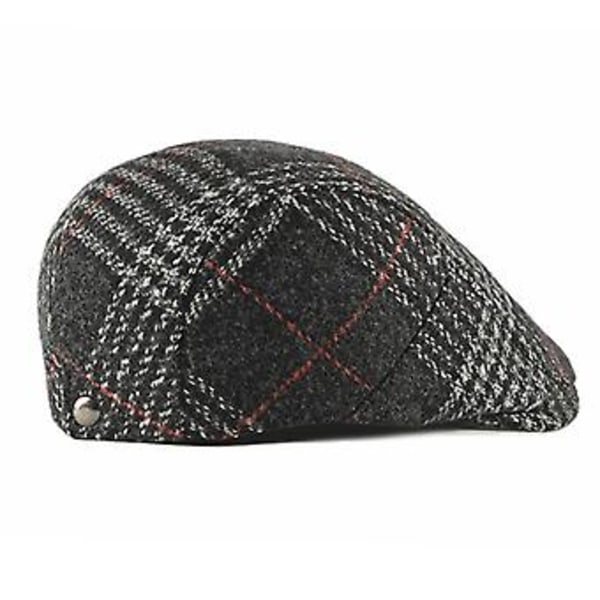 Herre Beret Kasket Hue Varm Efterår Vinter Avisdreng Flat Cap Golfhatte Justerbar (Sort)
