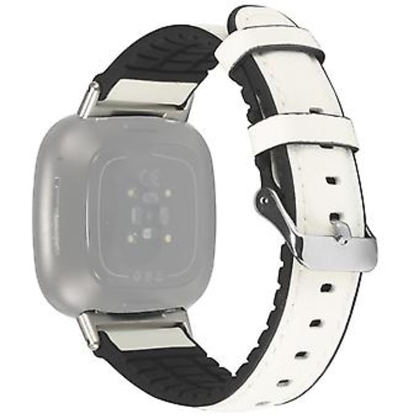 Til Fitbit Versa 3 Læder + Silikon Urrem (Hvid)