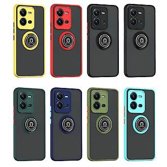 TPU + PC Telefon Cover med Ring til vivo V25 (Sort Sort)