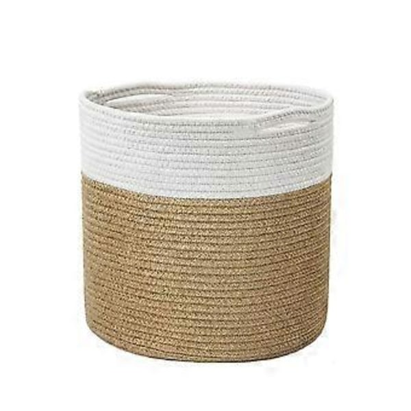 Bomullsrep Korg Förvaringskorg Rund Blomkruka Hemmakontor Kläder Leksaksförvaringslåda (20cm Vit)