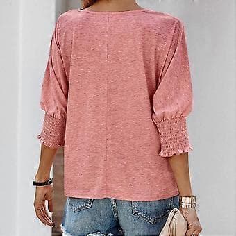 Dame Basic Tee Bluser Rund Hals 3/4 Ærme Basic T-shirts Casual Tunika Top Ensfarvet Løs Pasform Tunika Top Bluser Tee Top lysegrøn L(L lysegrøn)
