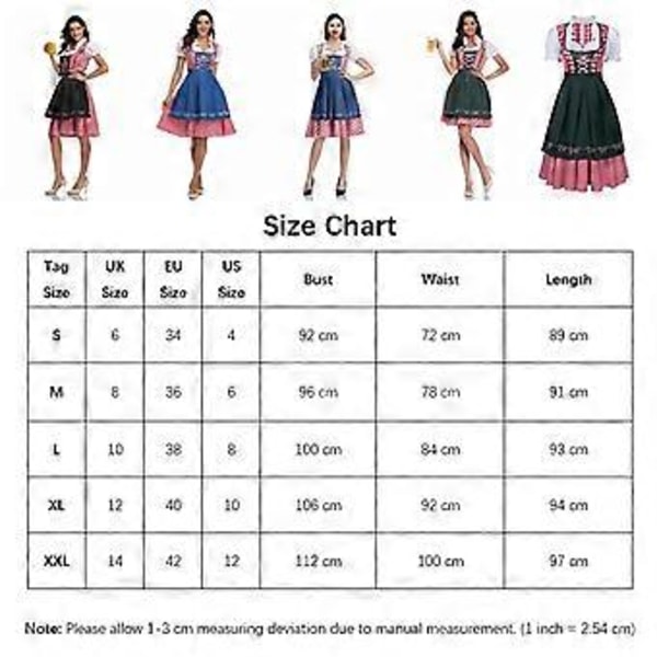 Oktoberfest Ölservitris Kostym Dam Bayersk Traditionell Dirndl Klänning Cosplay Maskerad (M Denim Röd)