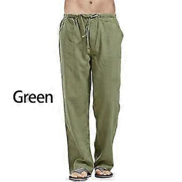 Herr Plus Size Raka Partybyxor Lösa Byxor Linnebyxor Elastisk Midja Mode Casual (XL grön)