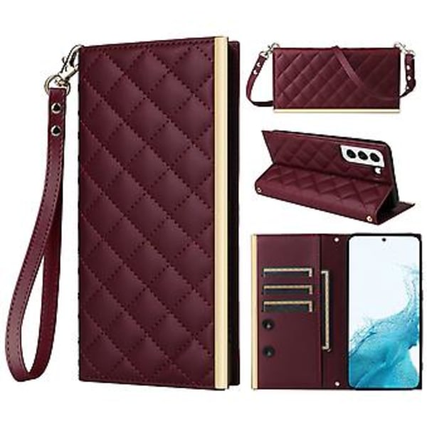 Crossbody Läderfodral för Samsung Galaxy S22+ 5G (Claret)