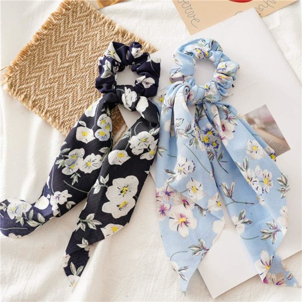 8 st Chiffon Hår Scrunchies Bowknot Blommig Hårband Elastisk Hårtofs Hållare Hårtillbehör för Kvinnor