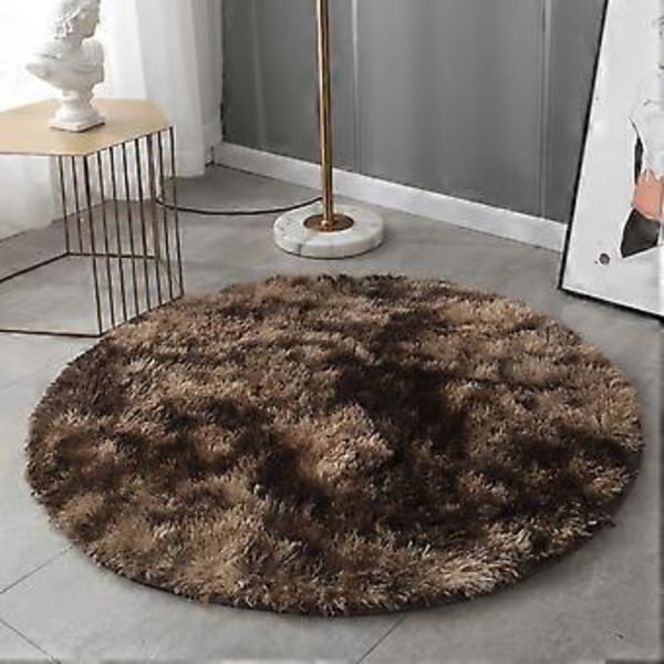 Solmuvärjätty pitkäkarvainen pyöreä matto, pehmeä matto huoneeseen (40CM ruskea)