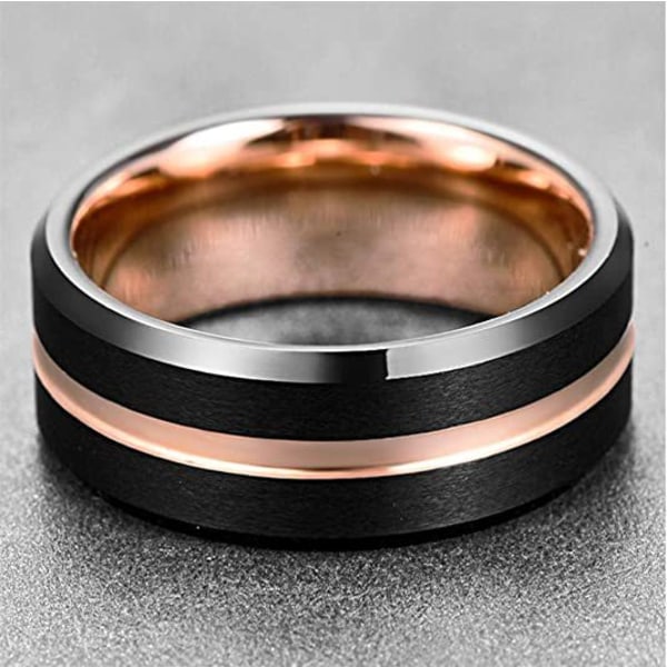 Kreativ Roséguld-Svart Räfflad Ring i Rostfritt Stål, storlek 10