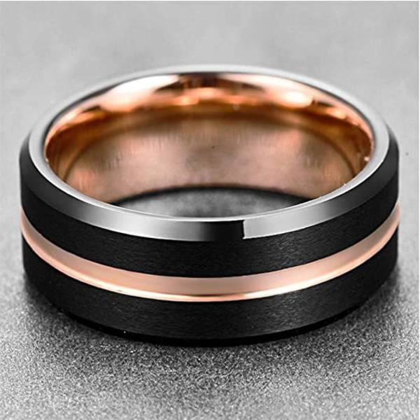Luovu Rose Gold - Musta Uritettu Ruostumattomasta Teräksestä Valmistettu Sormus, koko 10