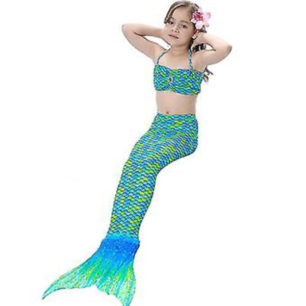 Barnens Baddräkt Flickor Sjöjungfru Svans Bikini Set Baddräkt Baddräkt (9-10 År Grön)