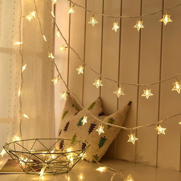 Stjärnformade Ljuskedjor, 16ft/5m 50 LED Plug-in Ljuskedjor Varm Vit