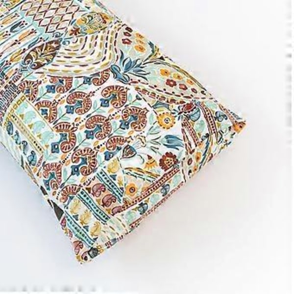 Boho Pudebetræk Sæt af 2 Queen Size 100% Bomuld Beige Pudebetræk Grønne Blomster Pudebetræk Dekorativ Damask Print Pudebetræk Konvolut Lukning