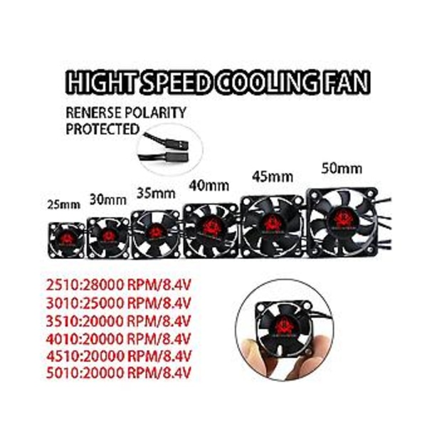 25mm 30mm 35mm 40mm 45mm 50mm Jäähdytystuuletin ESC-moottorin lämmönhäviön RC-auto-osien, 40mm
