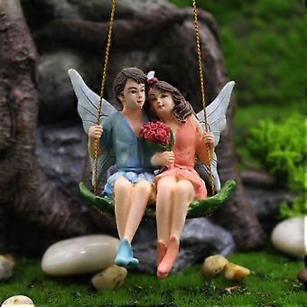 Blomsterfe Statue Dejlige Romantiske Resin Delikate Par Figurer til Haveindretning Qinhai