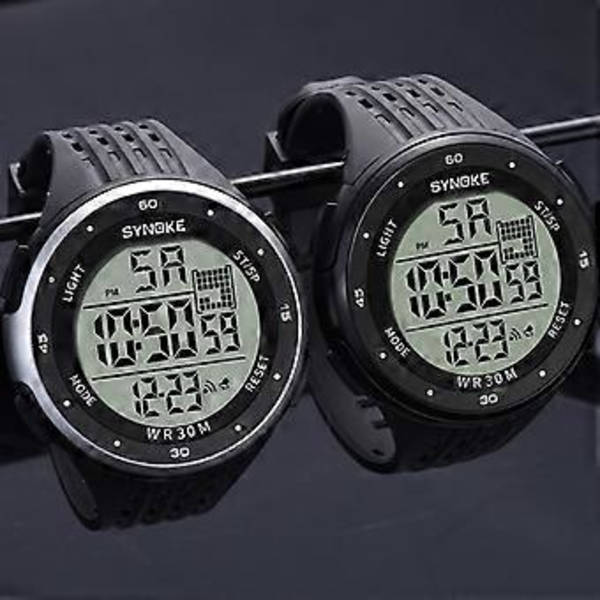 SYNOKE 9007 Slitstark Sportklocka med Elektronisk Display (Silver)