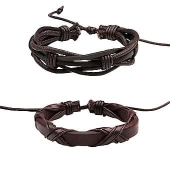 6-pack Brun Flätat Läderarmband för Män och Kvinnor Manschett Armband Set Gåva ( )
