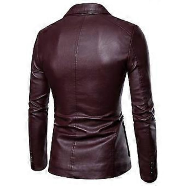 Vår och höst PU läderjacka för män, business casual (6XL Vinröd)