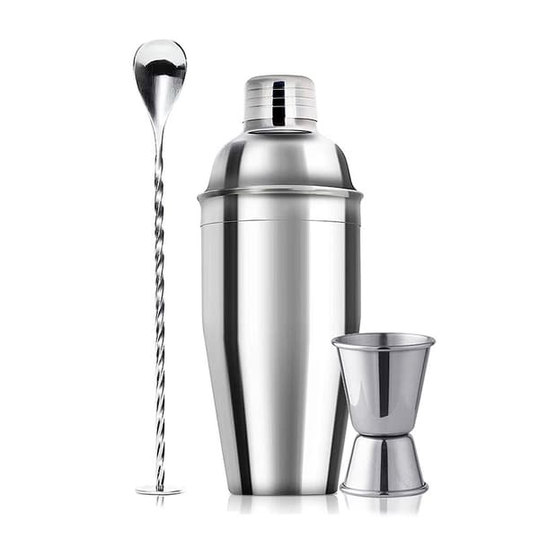 3-delt Boston Shaker Sett, 750 ml Cocktail Shaker Verktøysett i Rustfritt Stål (Sølv) Silver