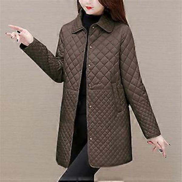 Efterår Vinter Dame Medium Til Lang Størrelse Diamant Gitter Bomuldsjakke Ensfarvet Casual Tyk Varm Langærmet Jakke (XXXXXL blå)