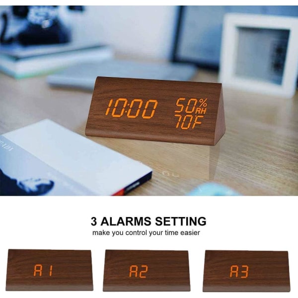 Digital Alarm Clock with Wooden Electronic LED Time Display 3 Ala