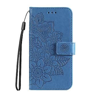 Blomster PU-etui for Honor X8 5G / X6 (Blå)