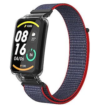 PC-etui + Nylon Loop-rem til Xiaomi Mi Band 7 Pro (Lyse Pink)