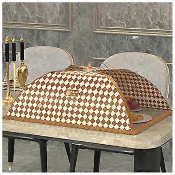 Bärbar Parasoll-Stil Matöverdrag Vikbart Nät Skydd Mat Parasoll-Tält Anti-Fluga Bord Måltidsöverdrag (Rektangulär 50x70cm Kaffe Rutiga)