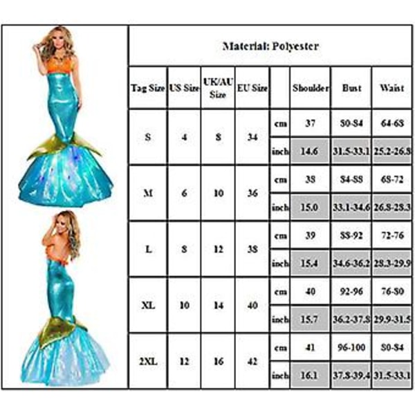 Voksen Kvinder Boguge Havfrue Fandango Halloween Karneval Kostume Cosplay Party (M)