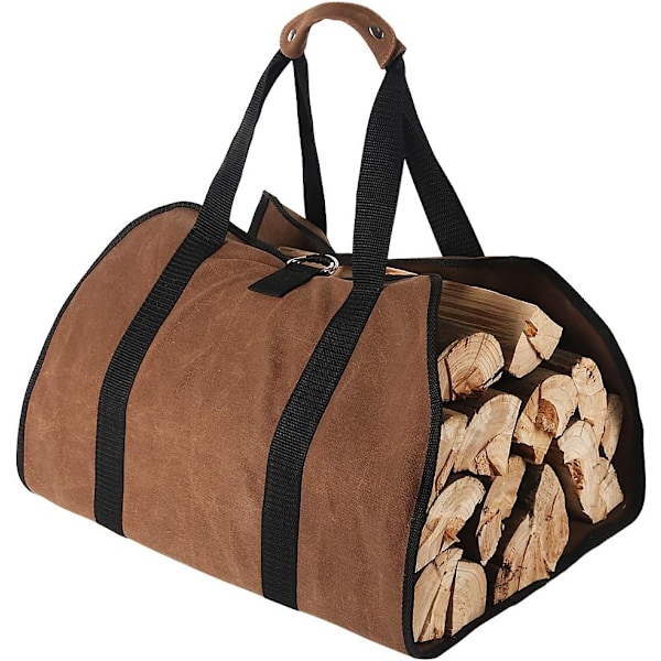 (Brun) Stor Canvas Vedkorg Väska, 38”x 18” Heavy Duty Vaxad F