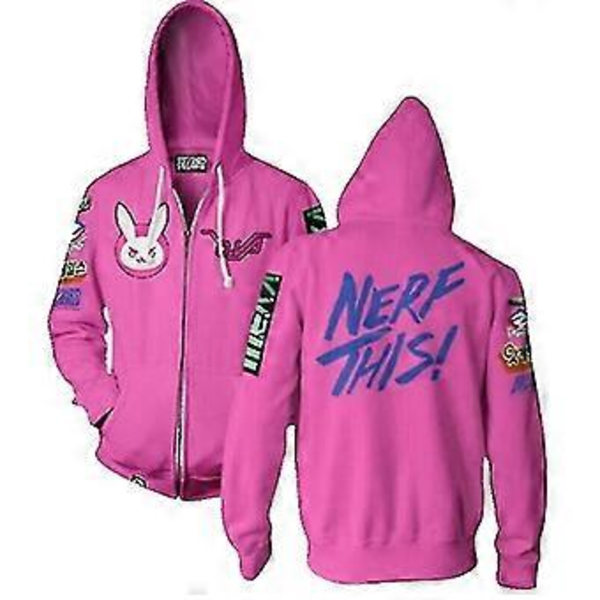 Overwatch Ultimate D.Va Glidelåshettegenser Kvinne Cosplay Genser Jakke (2XL)