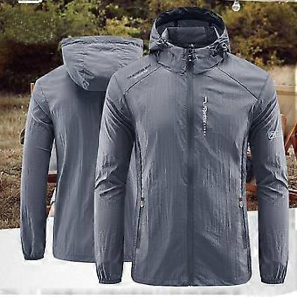 Sommar Utomhus Snabbtorkande Solskyddande Tunn Jacka Herr Vandring Fiske Cykling Huva Gym Sport Vindtät Ultralätt Jackor (M denimblå)