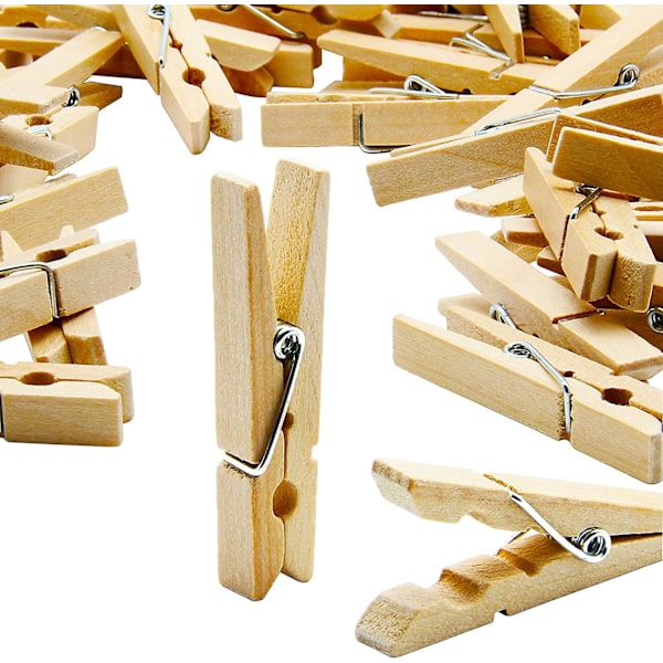 100 Pakk Treplugger - Små Naturlige Tre Klesklyper 4,8 cm Lengde