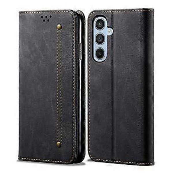 Plånboksfodral i PU-läder med jeansvävstruktur för Samsung Galaxy S23 FE, stativfunktion (Stil D)