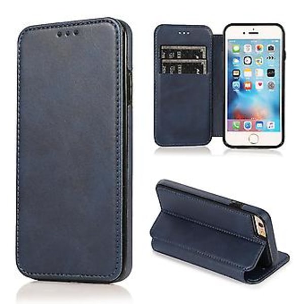 PU Læder Etui Folio Til Iphone 6p/6sp, Business Stil, Pengepung Funktion, Fald Beskyttelse, Stativ Funktion, Holdbar (Blå)