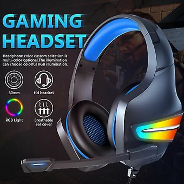 Pro Gaming Headset Mikrofon 7.1 Surroundljud RGB USB Hörlurar för PS5/Xbox ONE/PC (Blå)