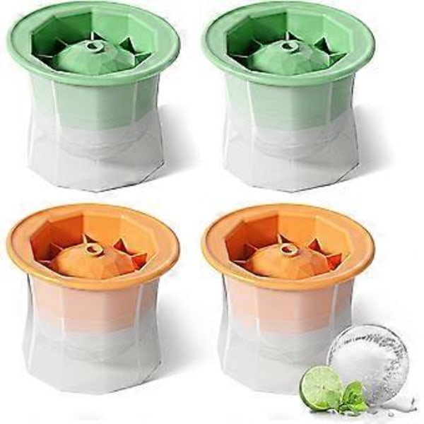 Sæt med 4 isboldforme, 6,5 cm store runde isterningeforme (orange/grå)