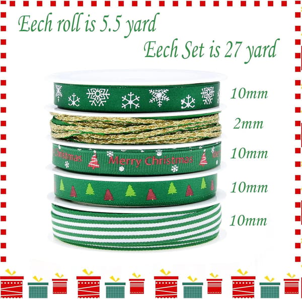 5x5M Grøn Jule Grosgrain Bånd Bundt Polyester Dobbelt Sid
