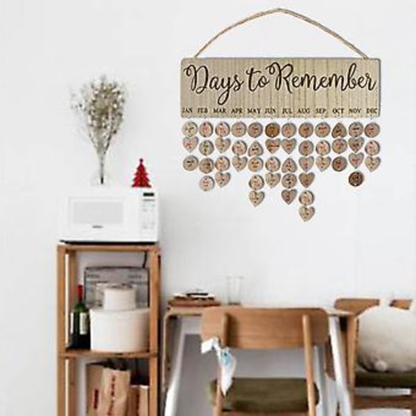 Familj Födelsedagstavla Plakett DIY Hängande Trä Bröllop Påminnelse DIY Kalender (A6)