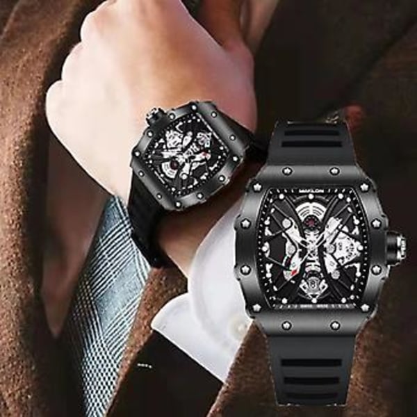 Dobbeltsidet Hul Ikke-Mekanisk Ur Tourbillon Ur Herre Carbon Fiber (Sort)