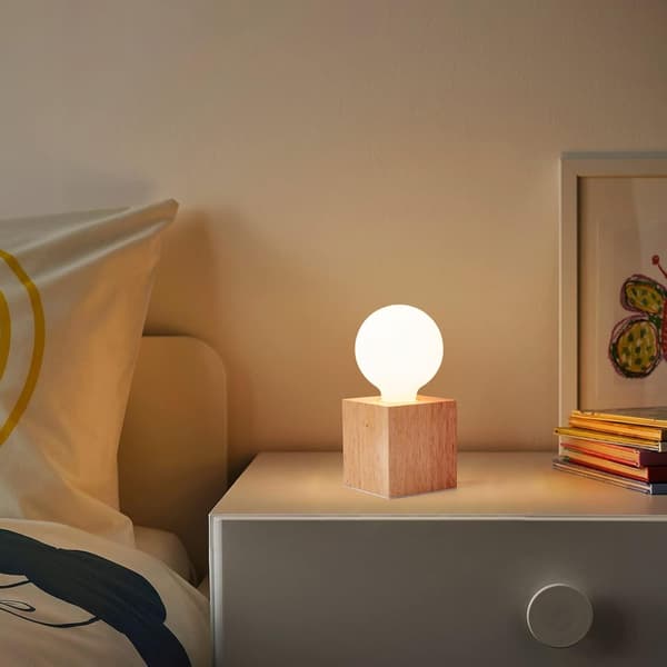 2 st små bordslampor sänglampor med diamantformad träbas, E27 60W (glödlampa ingår ej)