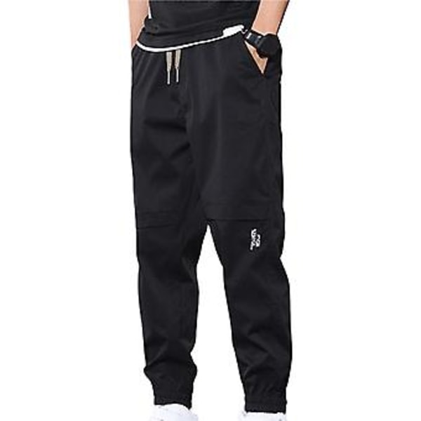 Fianao Herrbyxor Solid Färg Elastisk Midja Snörning Ankelbandade Cargo Byxor för Dagligt Bruk (3XL Svart)