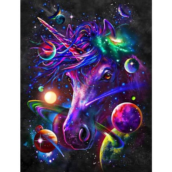 30 x 40 cm, Planet Unicorn Diamond Painting Broderi D