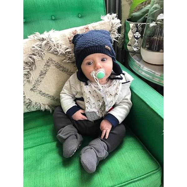 （L, 6-12 måneder, marineblå） Baby Hat Cute Bear Toddler Earflap Beanie War